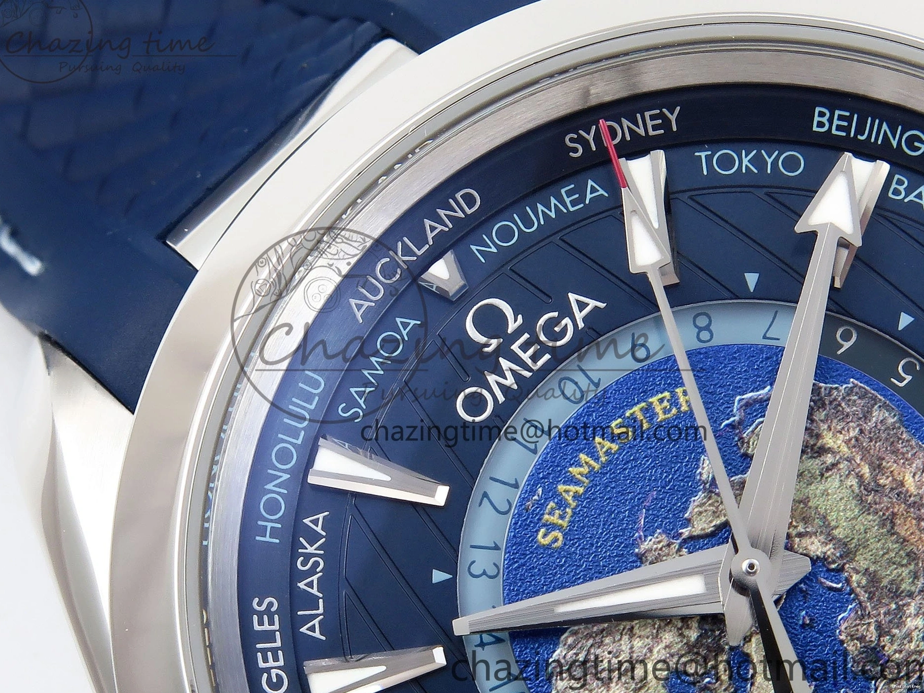 0226 Aqua Terra GMT Worldtimer 43mm VSF 1:1 Best Edition Deep Blue Dial on Blue Rubber Strap A8938 Super Clone QuickDry 7721